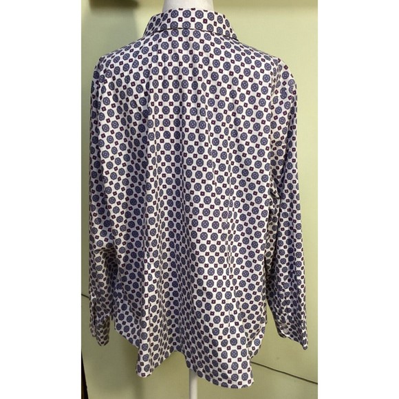 Talbots Plus Size 3X Non-Iron Purple Blue White Medallion Print Button-Up Blouse - Picture 3 of 6